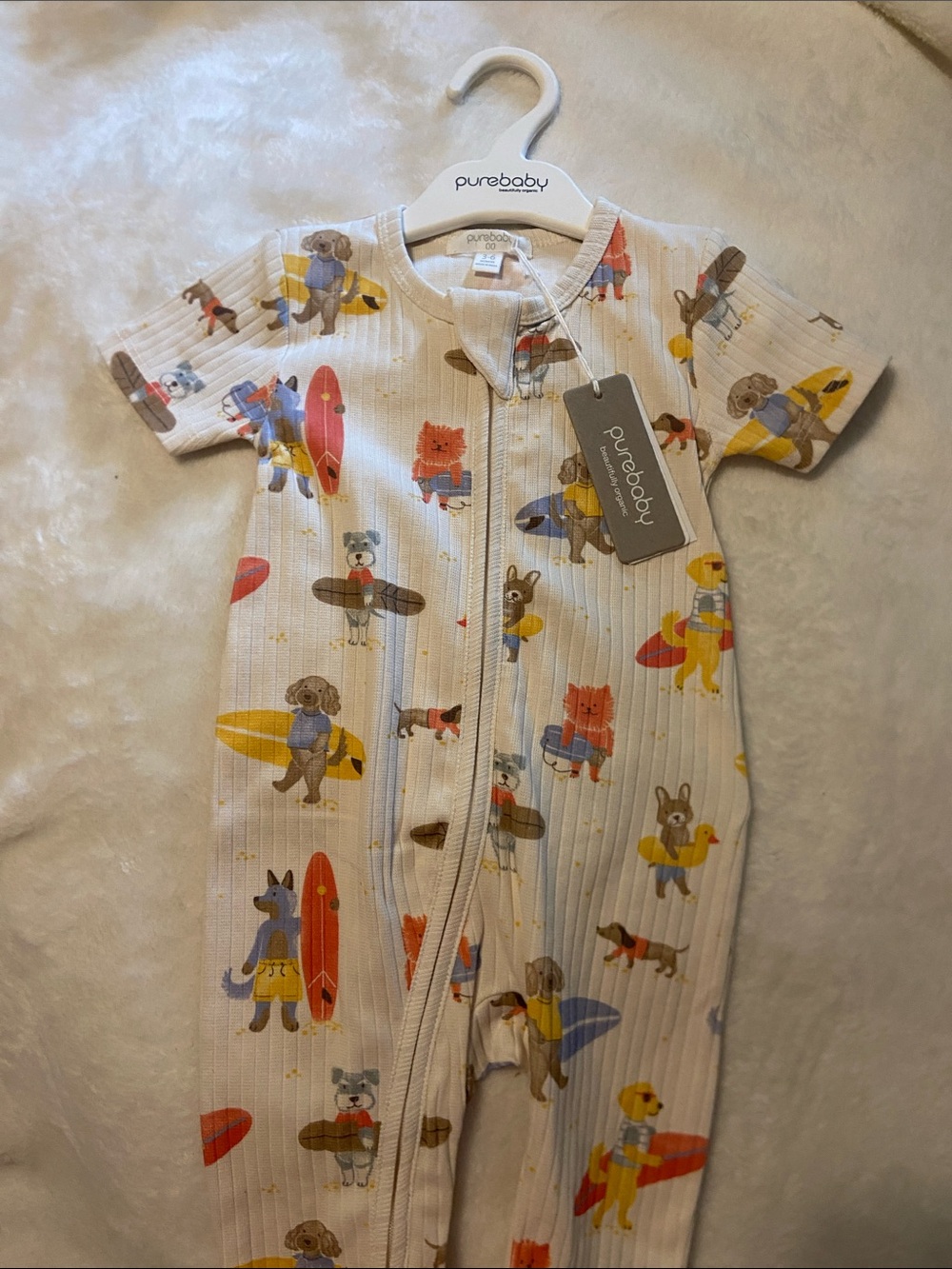Purebaby Cream Surf Animal Zip One-Piece
